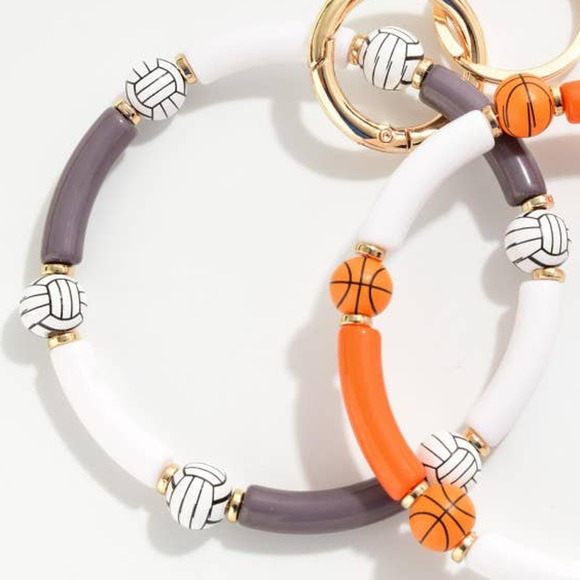 Volleyball Tube Beaded Bangle Keyring Key Chain - Picture 2 of 3